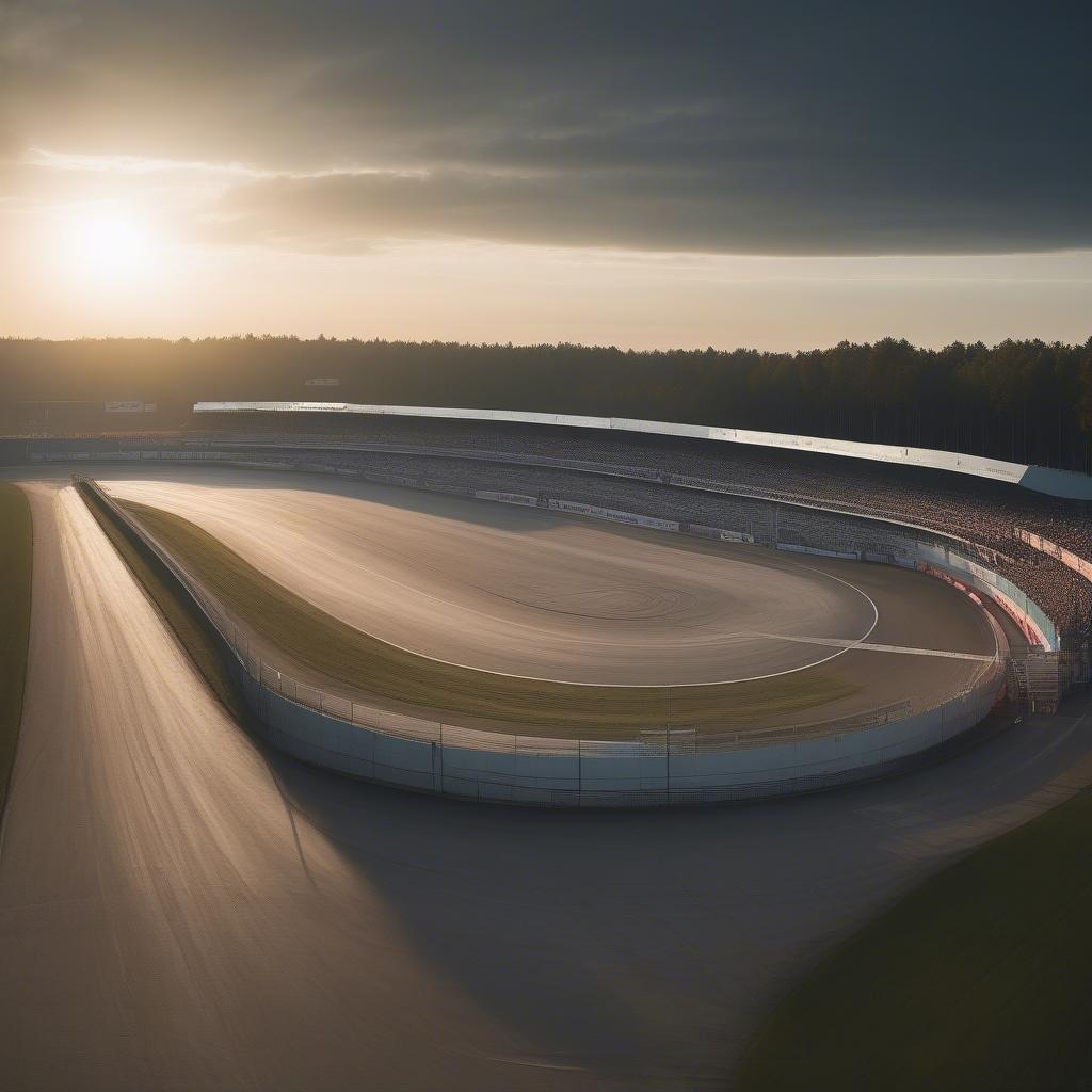 Der Mythos des alten Hockenheimrings: Ein nostalgischer Blick auf die Strecke im Sonnenuntergang.