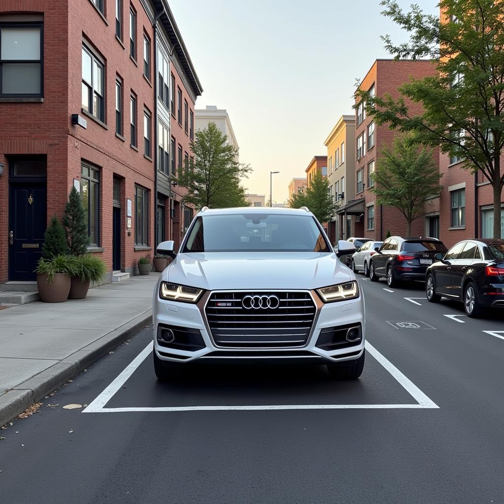 Audi Q7 parkt in einer engen Parklücke