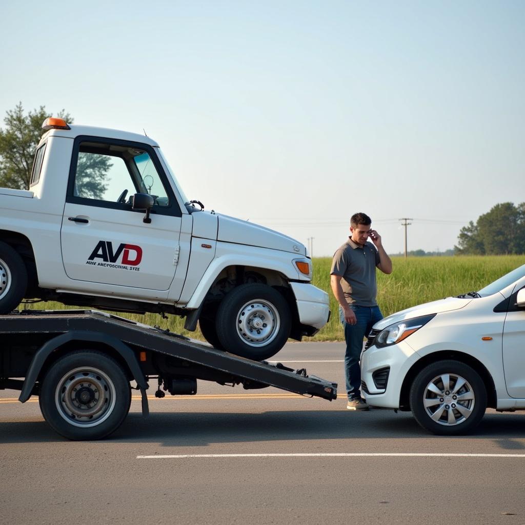 AVD HELP Plus Pannenhilfe: Abschleppwagen holt liegen gebliebenes Auto ab.