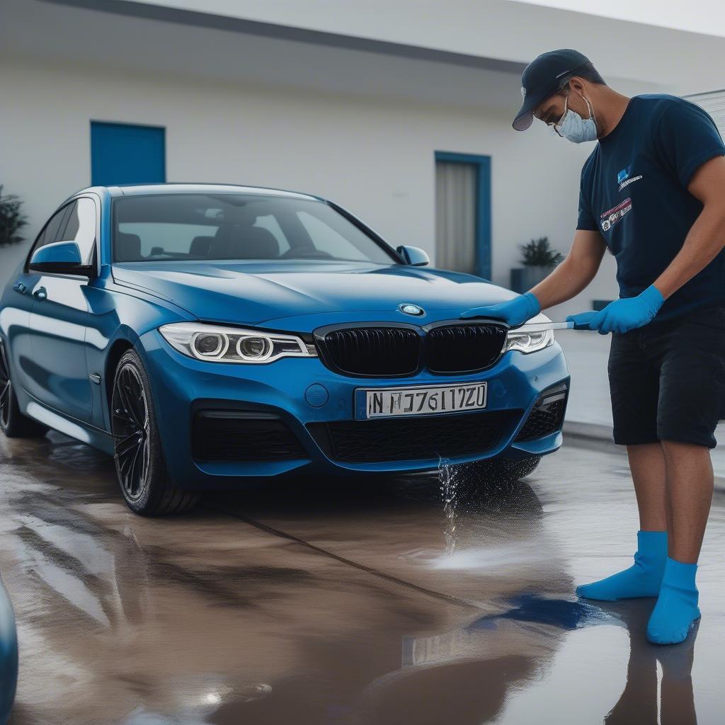 Pflege eines BMW in Portimao Blau