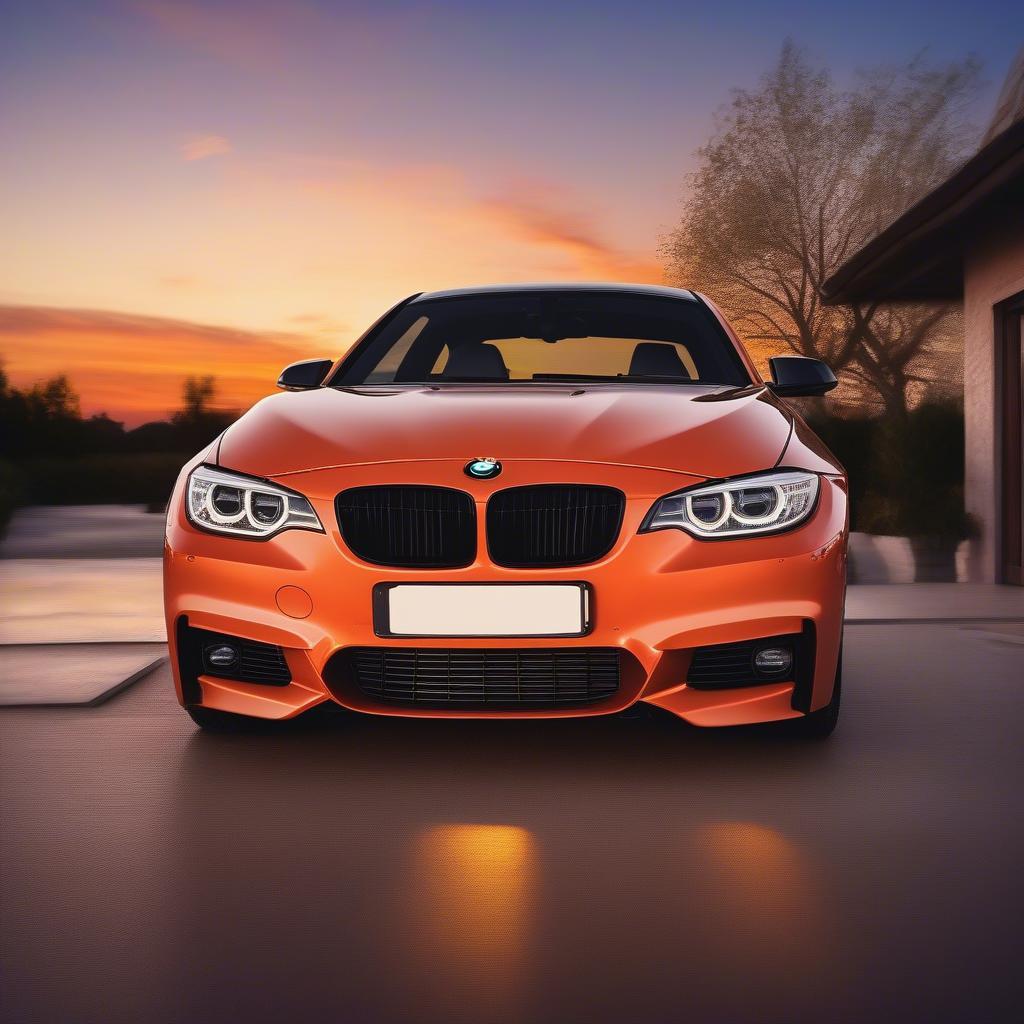 Ein BMW in Sunset Orange im Sonnenuntergang: Ein atemberaubender Anblick