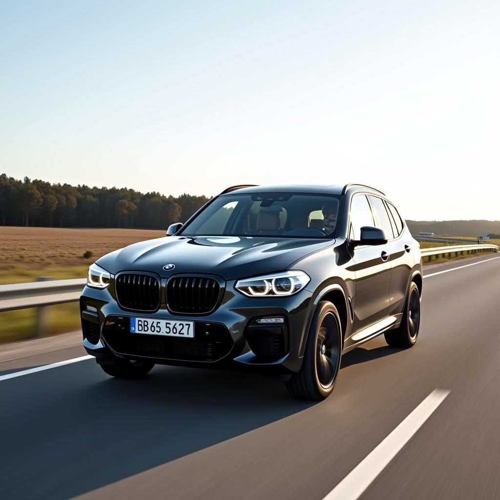 BMW X3 2024 fährt auf der Autobahn