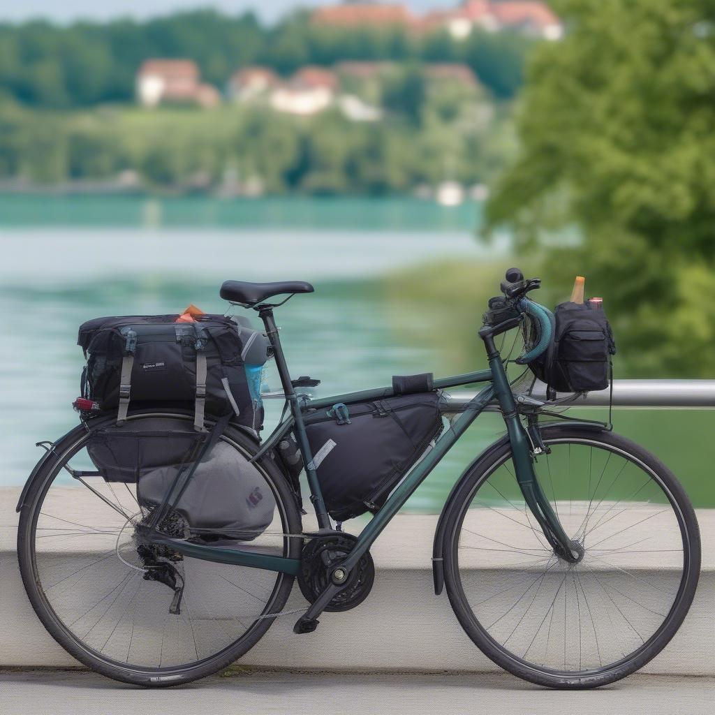 Fahrrad mit Gepäcktaschen am Bodensee Radweg