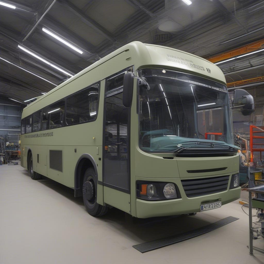 Wartung eines Bundeswehr Bus in der Werkstatt