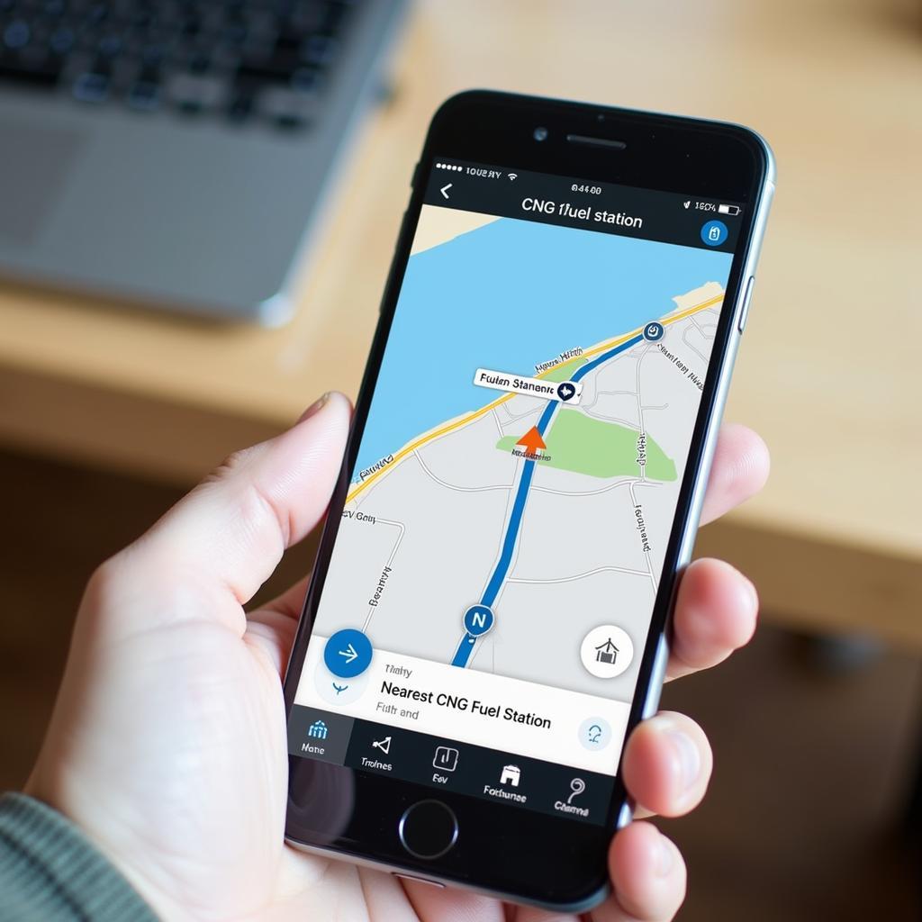 Navigation mit Smartphone-App zur nächsten CNG-Tankstelle