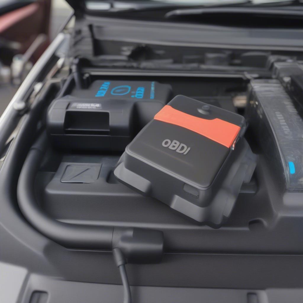 Drive Box Autoflix angeschlossen an den OBD-II-Port eines Fahrzeugs