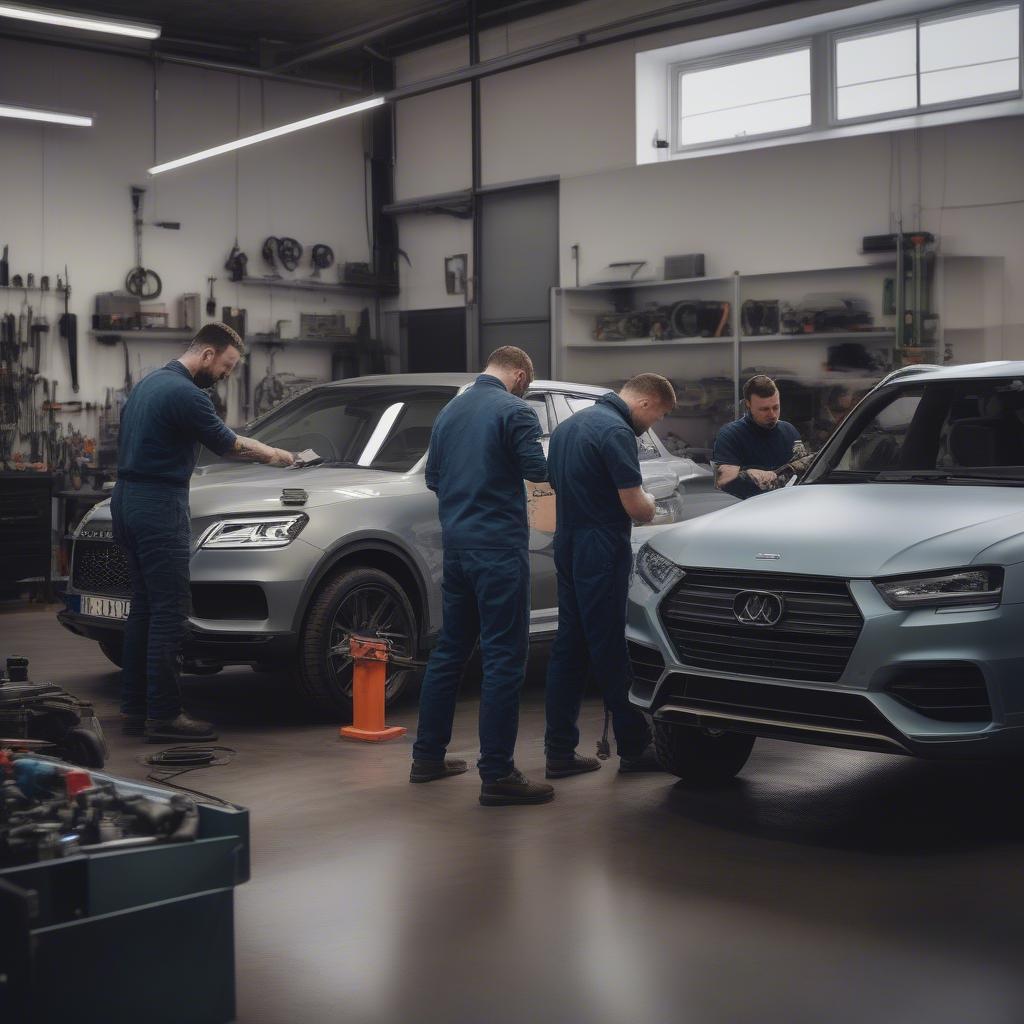 Erfahrene Mechaniker bei der Arbeit im Lacher Autohaus