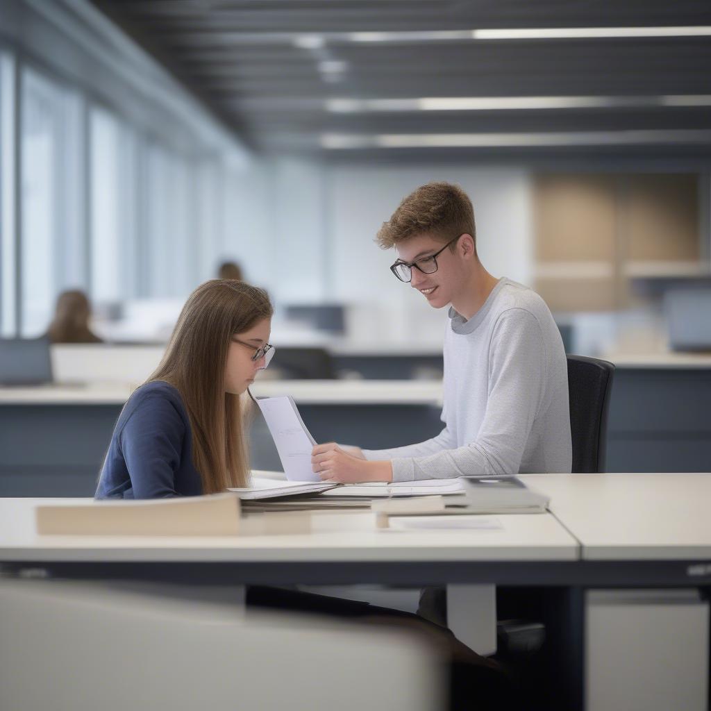 Studentin arbeitet im Büro bei VW