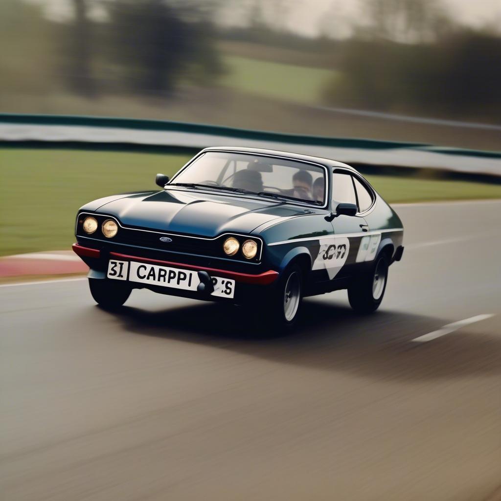 Historische Aufnahme eines Ford Capri 3 Liter RS in Aktion.