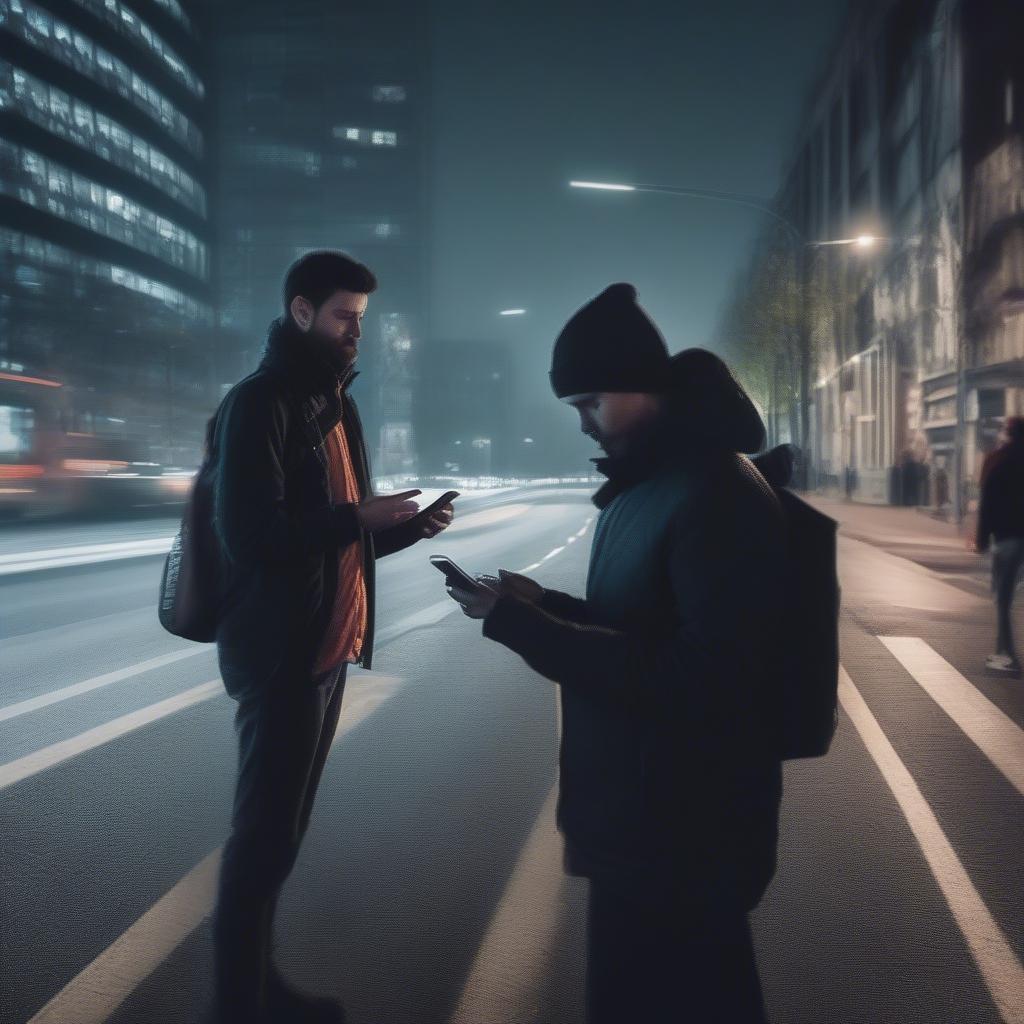 Fußgänger mit Smartphone und Sichtbarkeit im Dunkeln