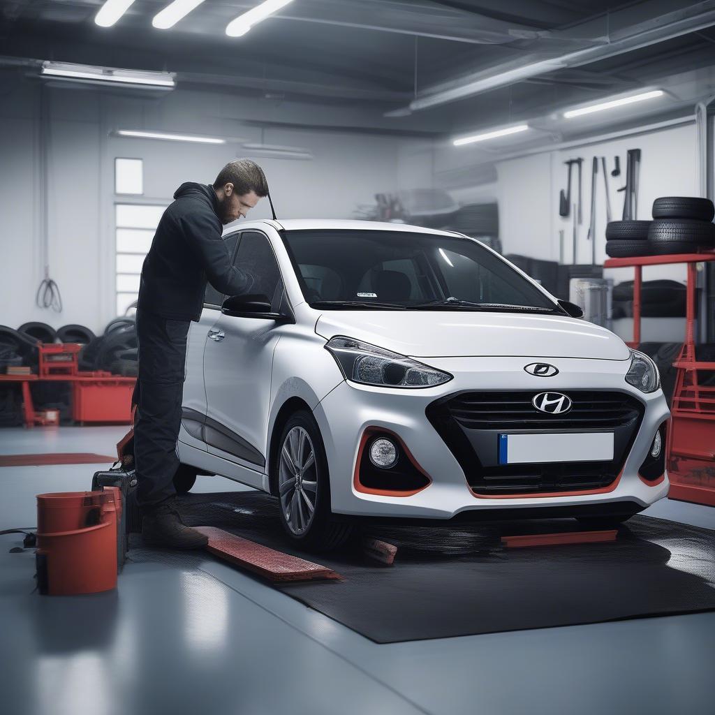 Montage von Winterreifen an einem Hyundai i10