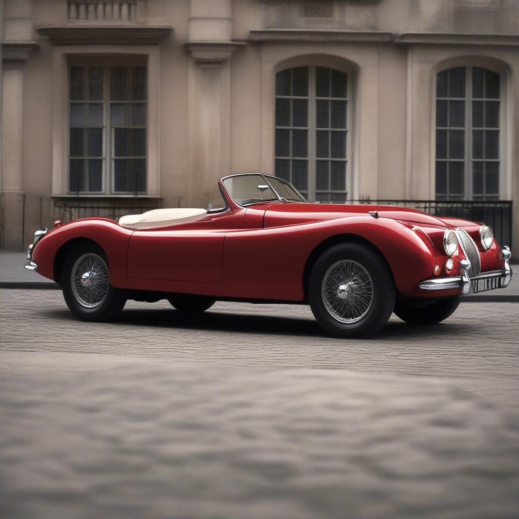 Seitenansicht eines Jaguar XK 140 Coupé in Rot