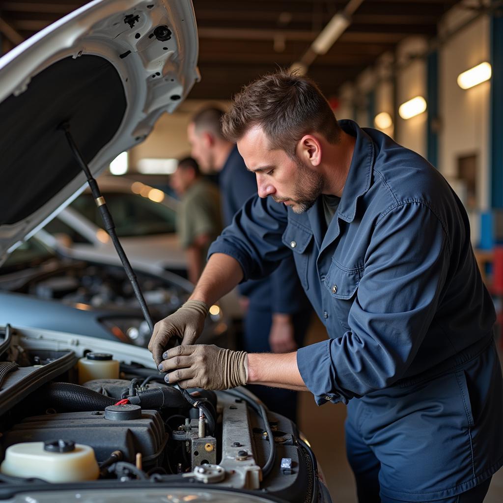 Kfz-Meister improvisiert bei einer Reparatur