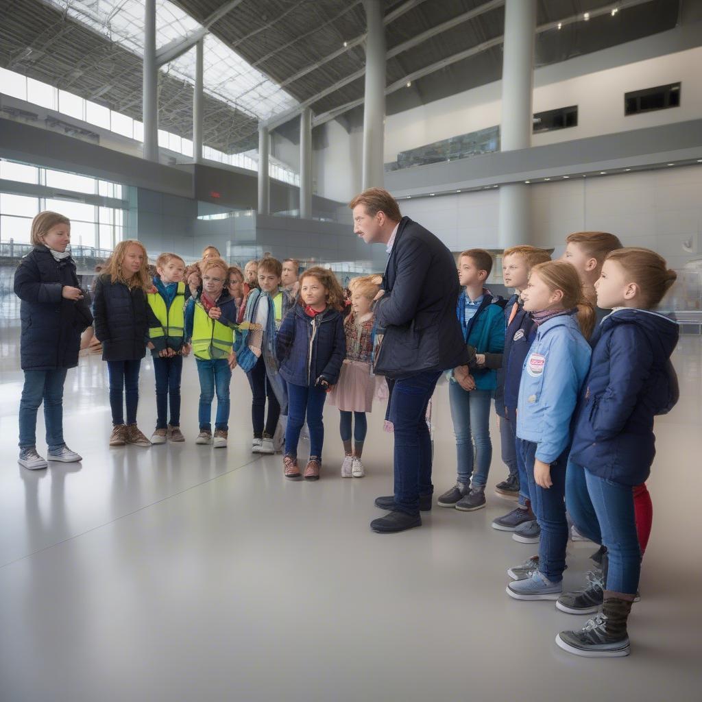 Kindergruppe auf einer Führung am Flughafen Paderborn.