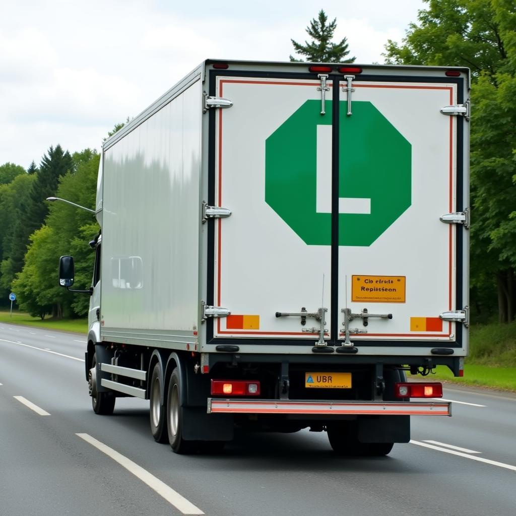 LKW mit grünem L Schild im Fahrschulbetrieb