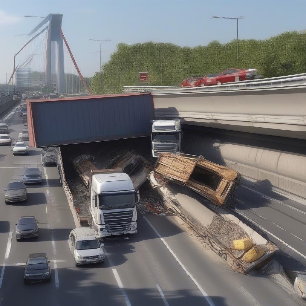 LKW Unfall auf der Schiersteiner Brücke aufgrund von Überladung