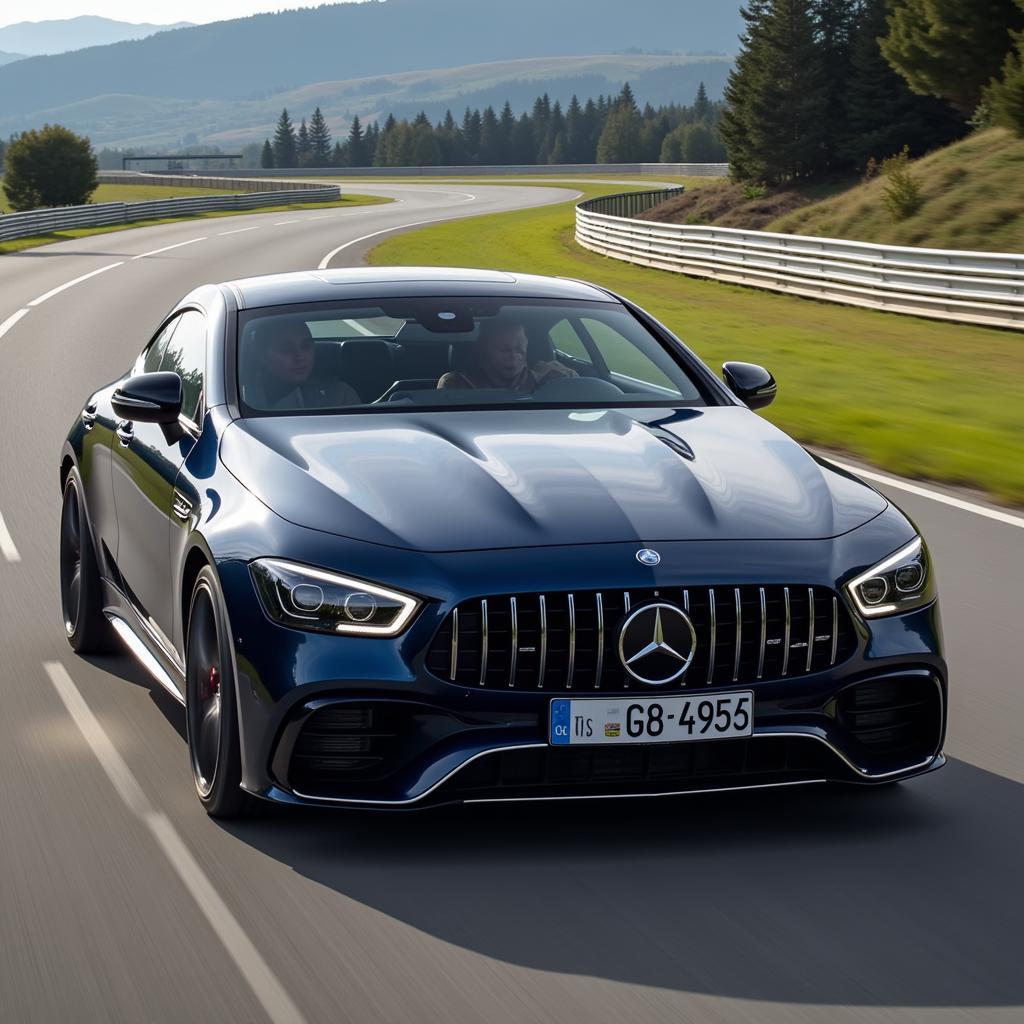 Der Mercedes-Benz GT 63 S in Aktion, demonstriert seine beeindruckende Leistung und sein sportliches Design.