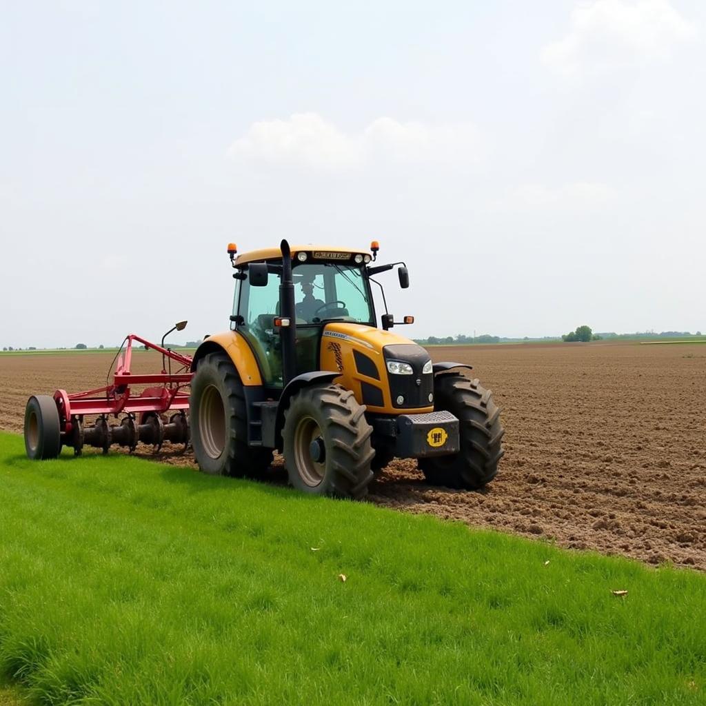 Moderner Traktor mit Pflug