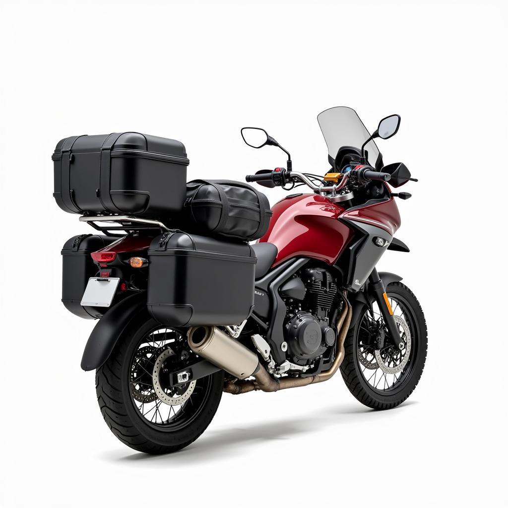 Gepacktes Motorrad mit Reisetaschen