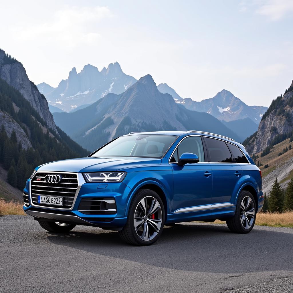 Navarrablau Audi Q7 in den Bergen