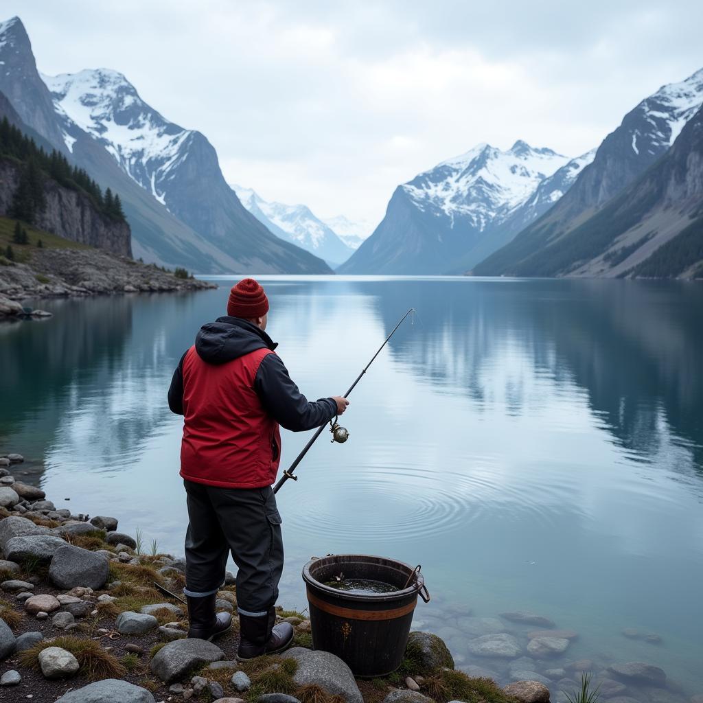 Norwegischer Fischer am Fjord