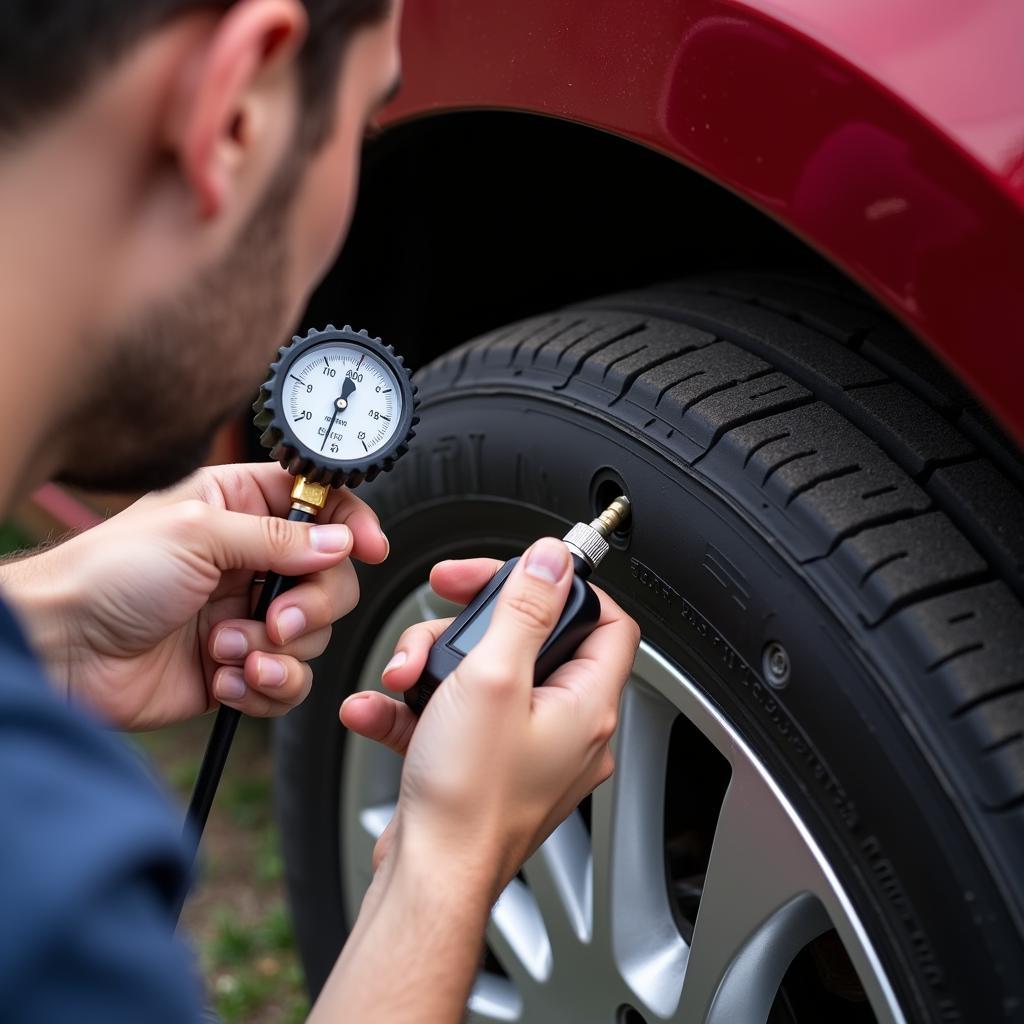 Reifendruck prüfen mit einem Manometer