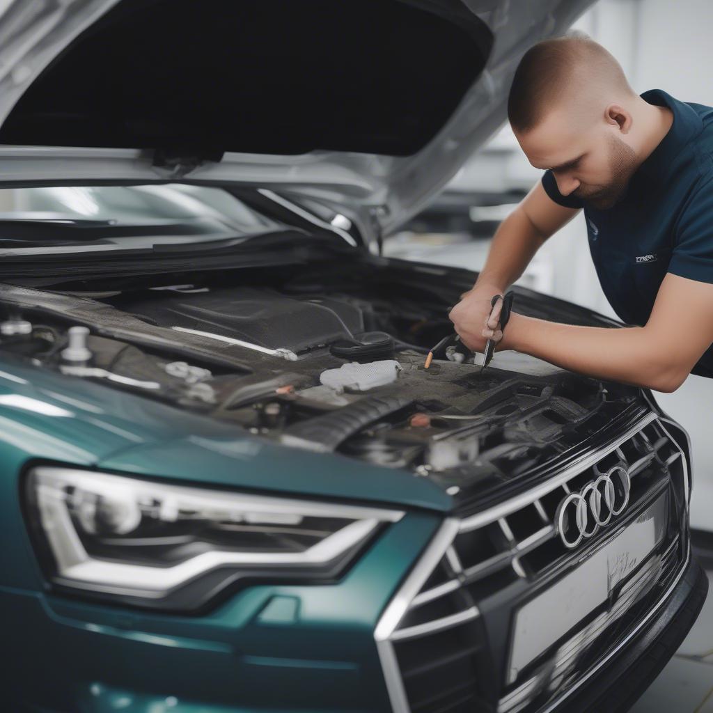 Reparatur am Audi A6 4K: Austausch eines defekten Bauteils.