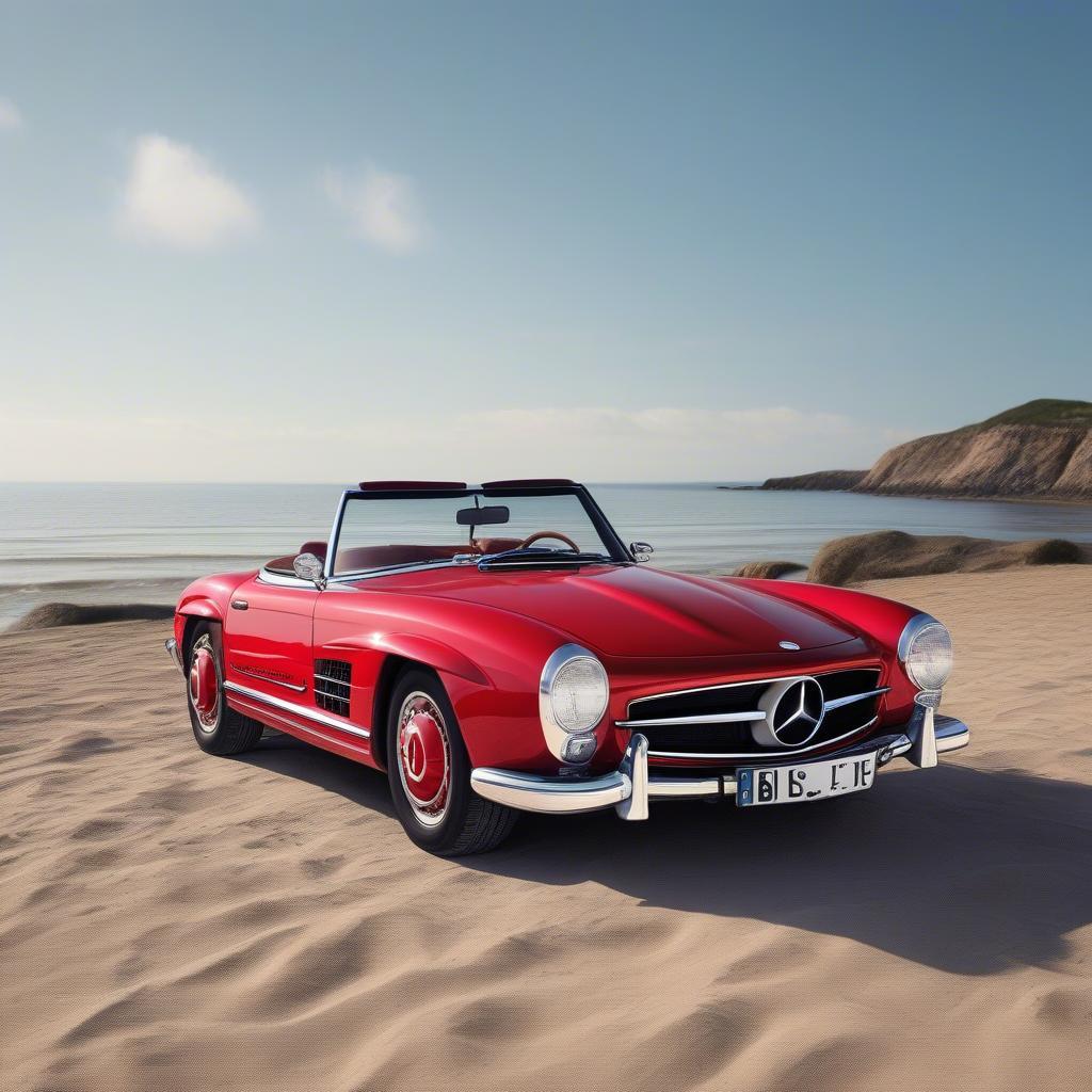 SL Mercedes Cabrio geparkt am Strand