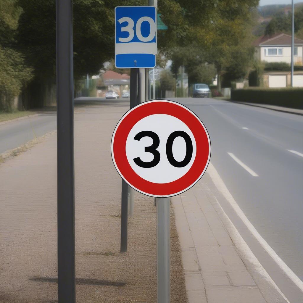 Tempo 30 Schild in einem Wohngebiet