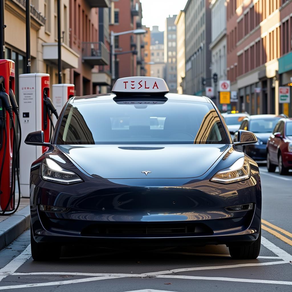 Tesla Taxi an der Ladestation