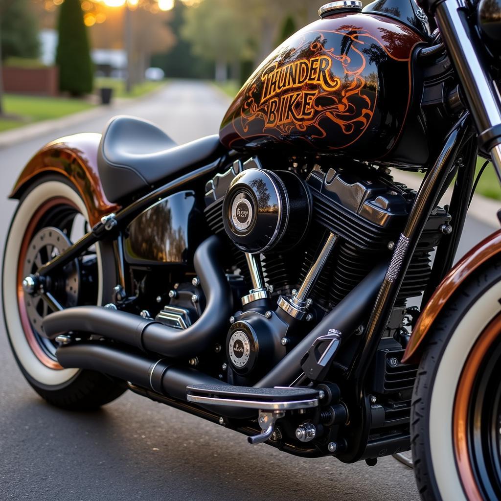 Nahaufnahme eines Thunder Bike Custom-Motorrads