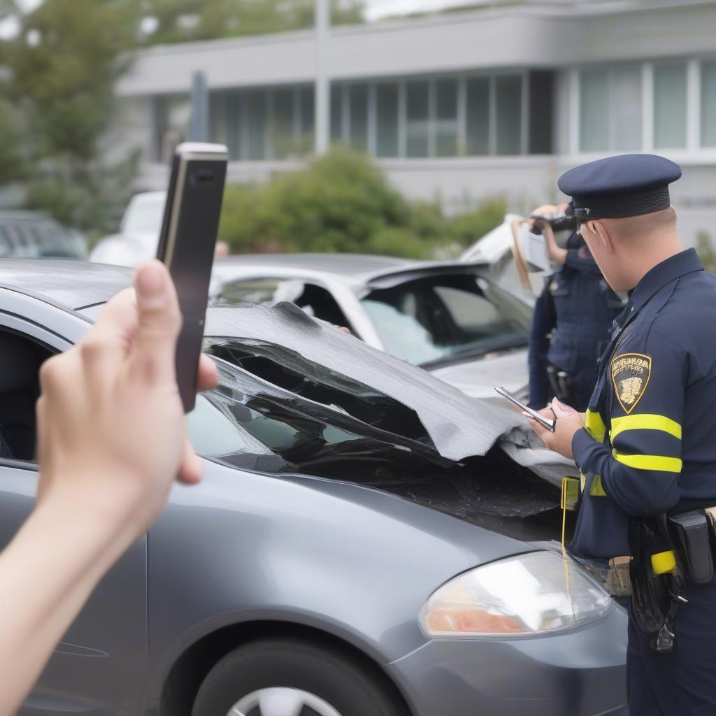 Dokumentation des Unfallschadens und der Polizei