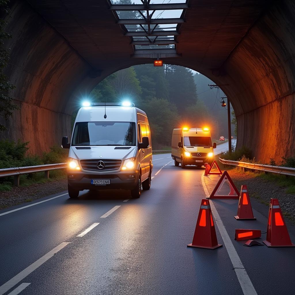 Sicherungsmaßnahmen nach einem Unfall im Kappelbergtunnel