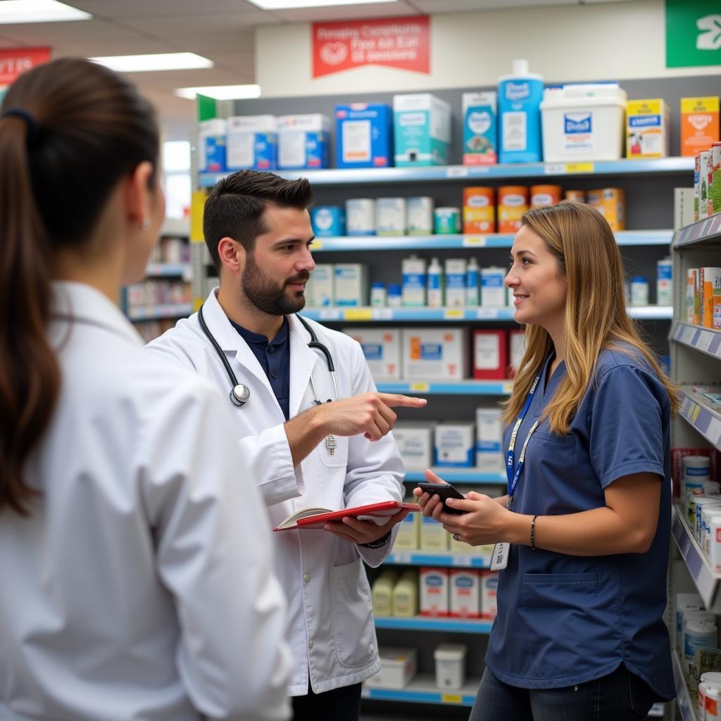 Verbandskasten in der Apotheke auffüllen