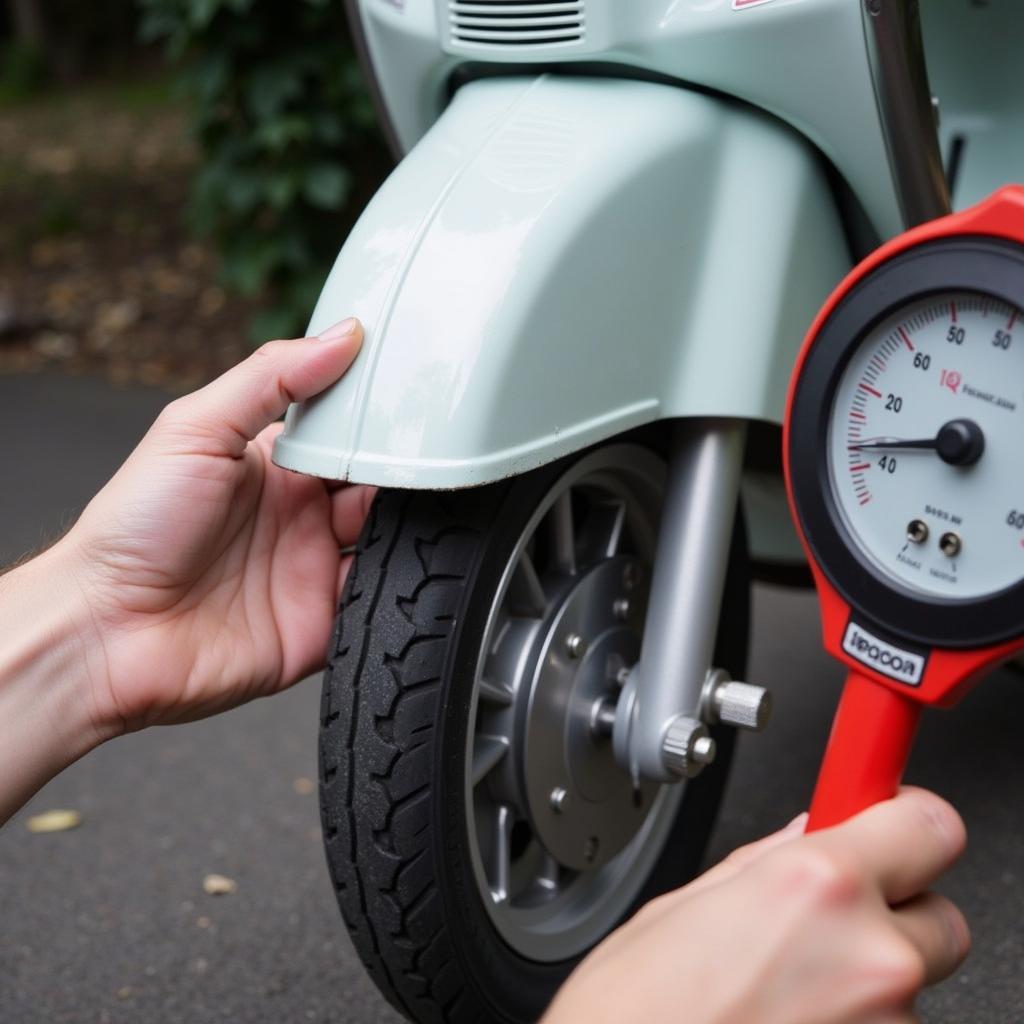 Reifenkontrolle bei Vespa GTS 125