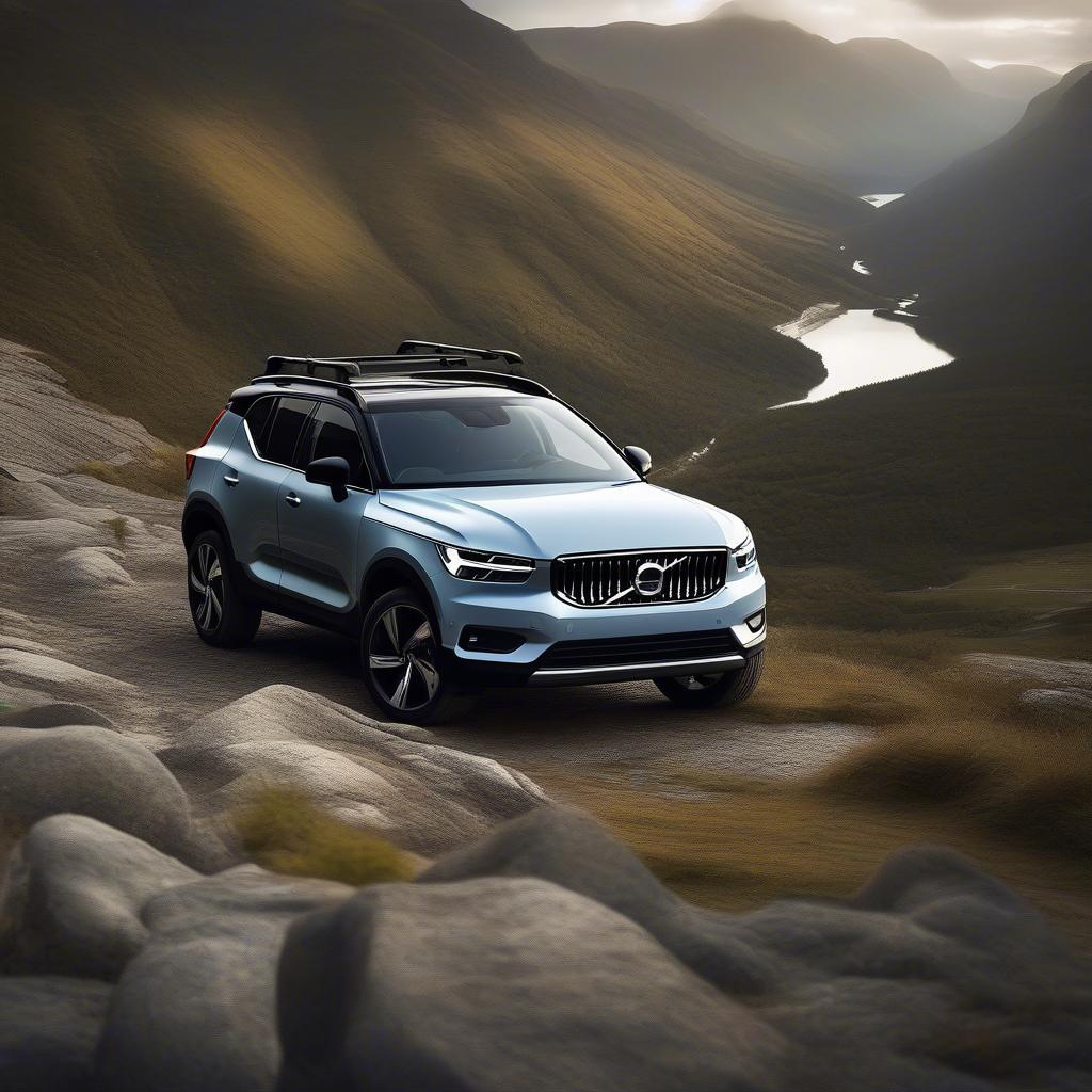 Volvo XC40 Allrad steht auf einem Berg mit Blick ins Tal