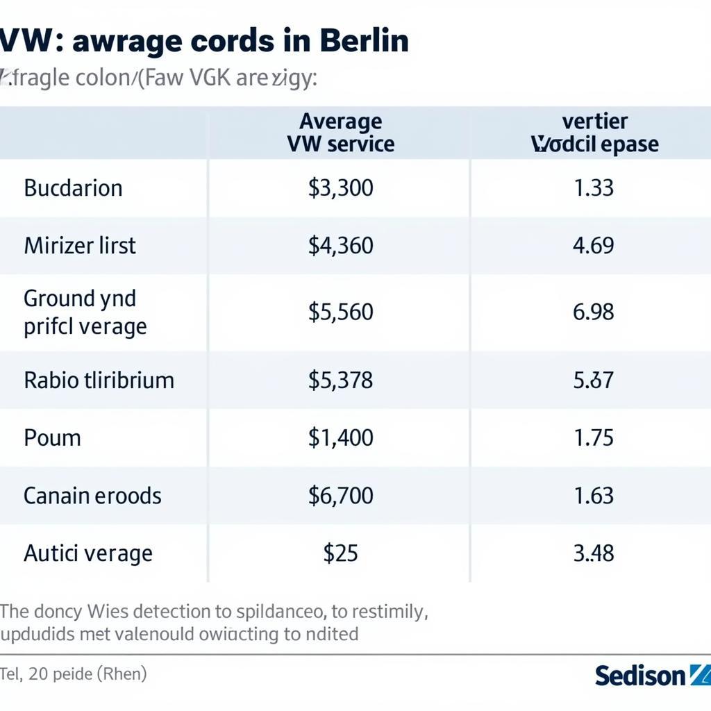 Tabelle mit den durchschnittlichen Kosten für verschiedene VW Serviceleistungen in Berlin.