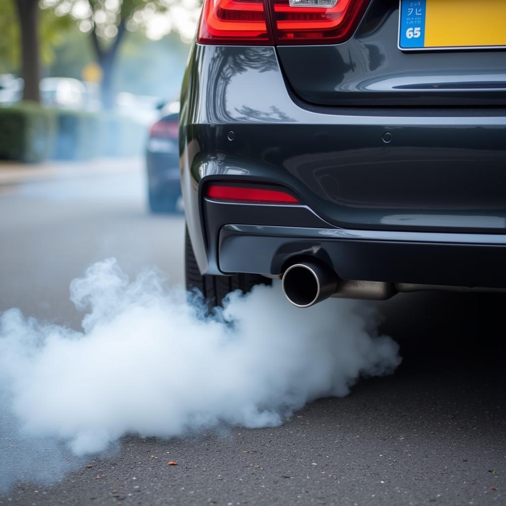 Weißer Rauch aus dem Auspuffrohr eines Autos