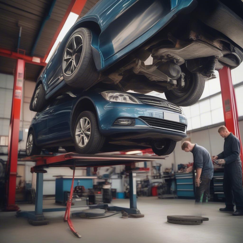 Auto in einer Werkstatt zur Bremsenkontrolle