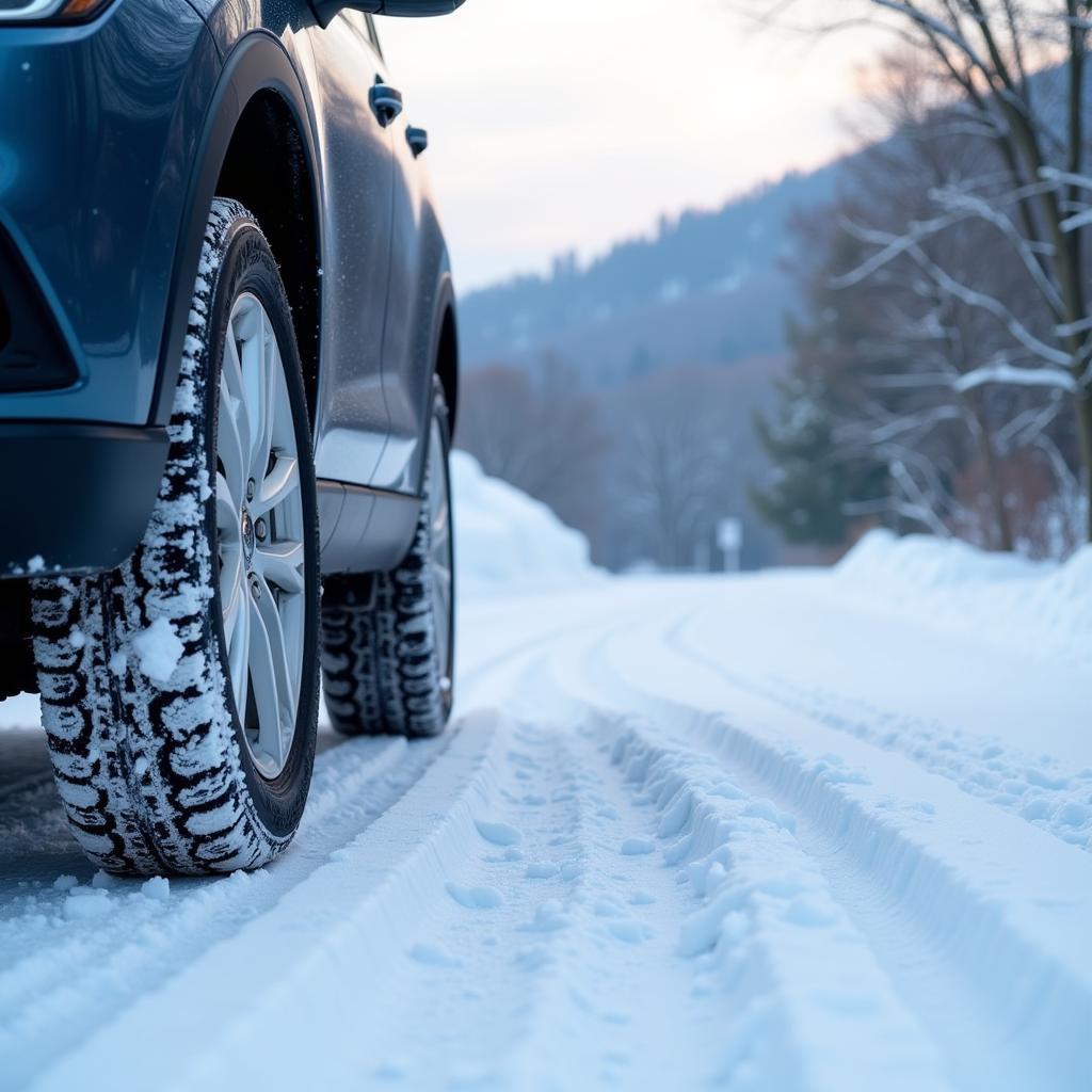 Winterreifen auf verschneiter Straße