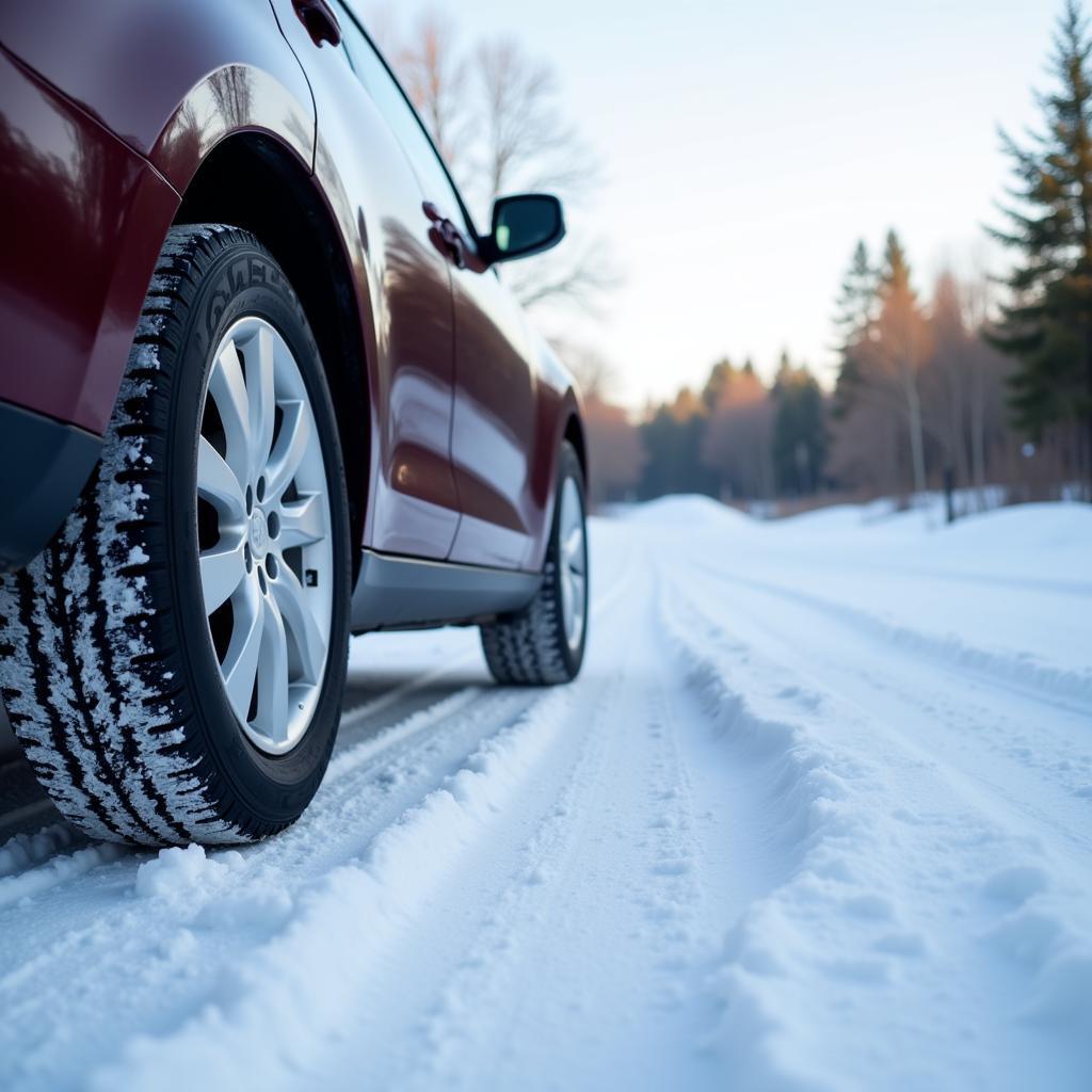 Winterreifen auf verschneiter Straße