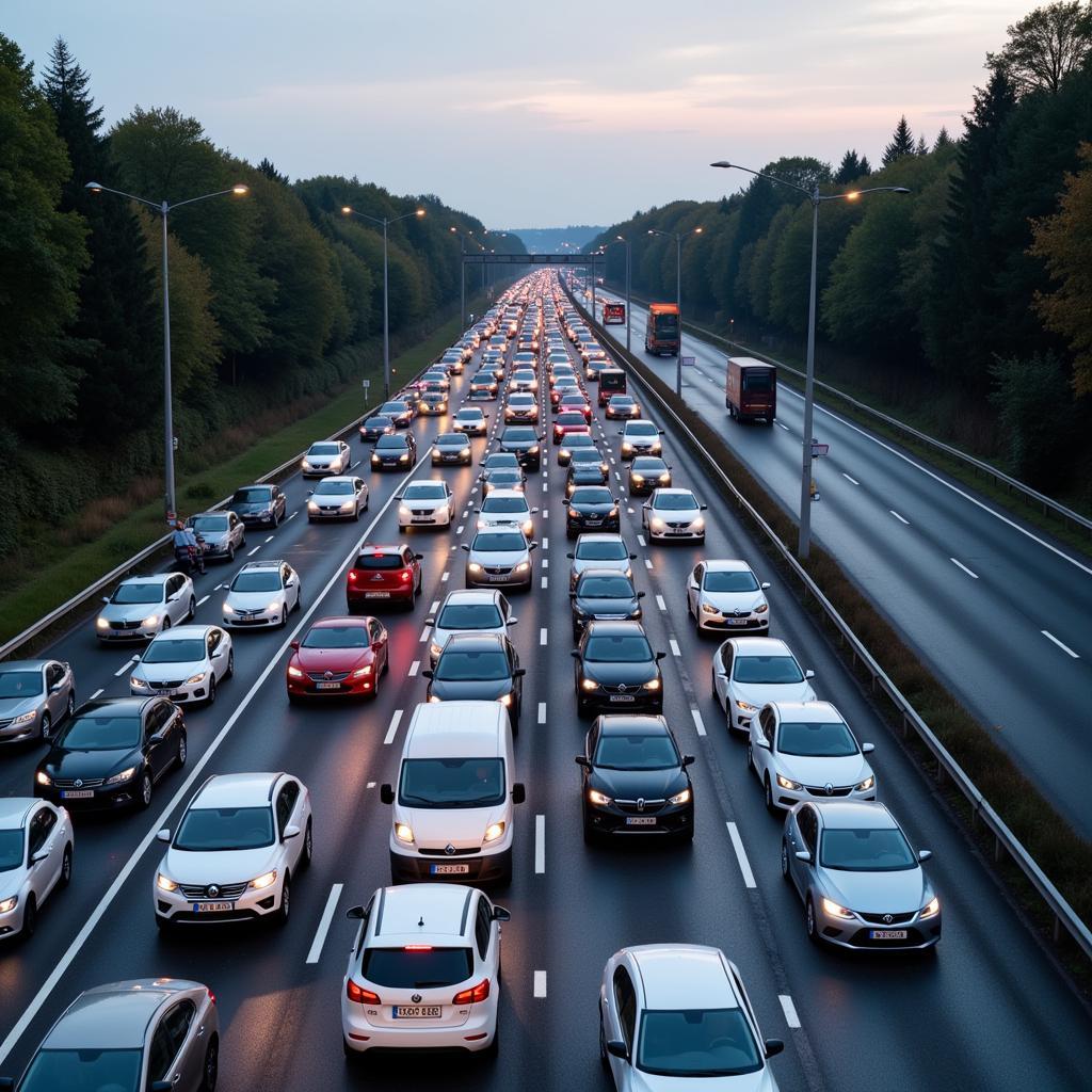 Hohes Verkehrsaufkommen auf der A4 bei Aachen