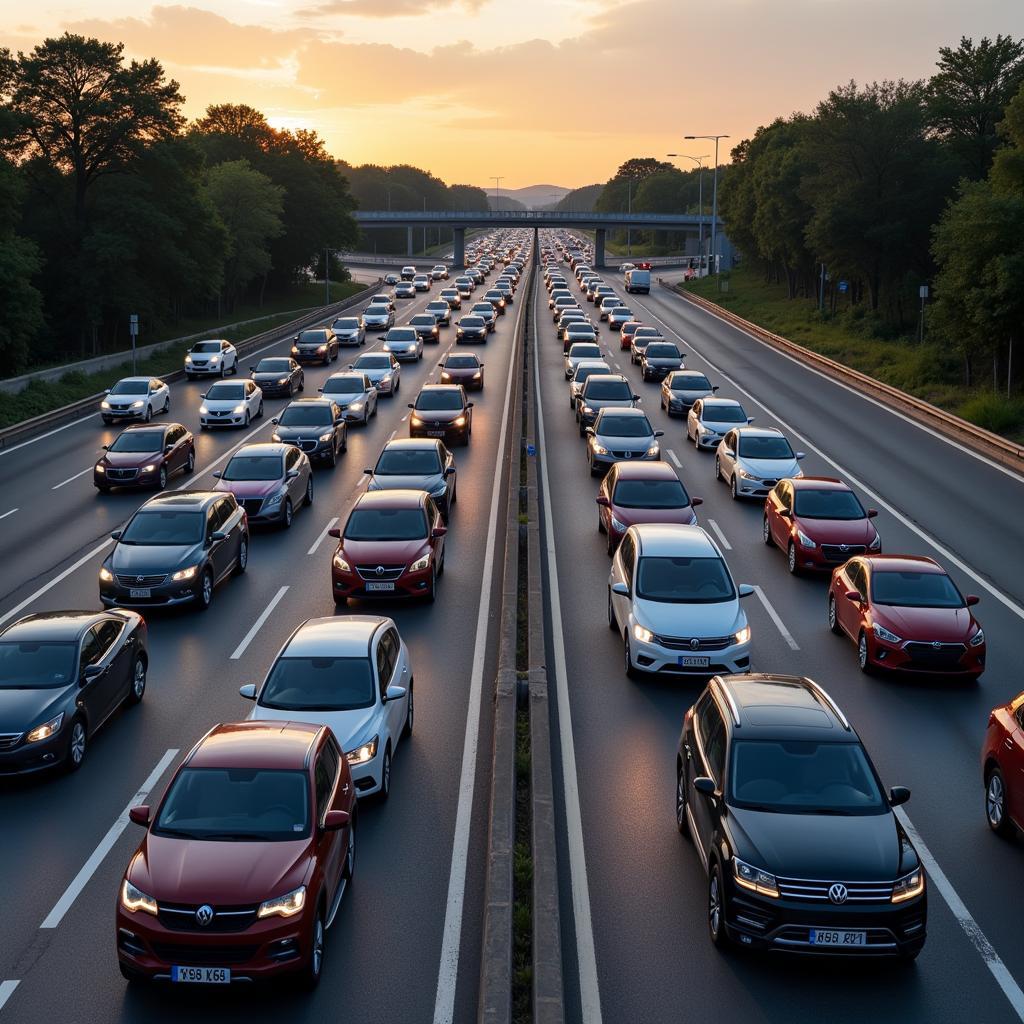 Hohes Verkehrsaufkommen auf der A4 zur Rushhour