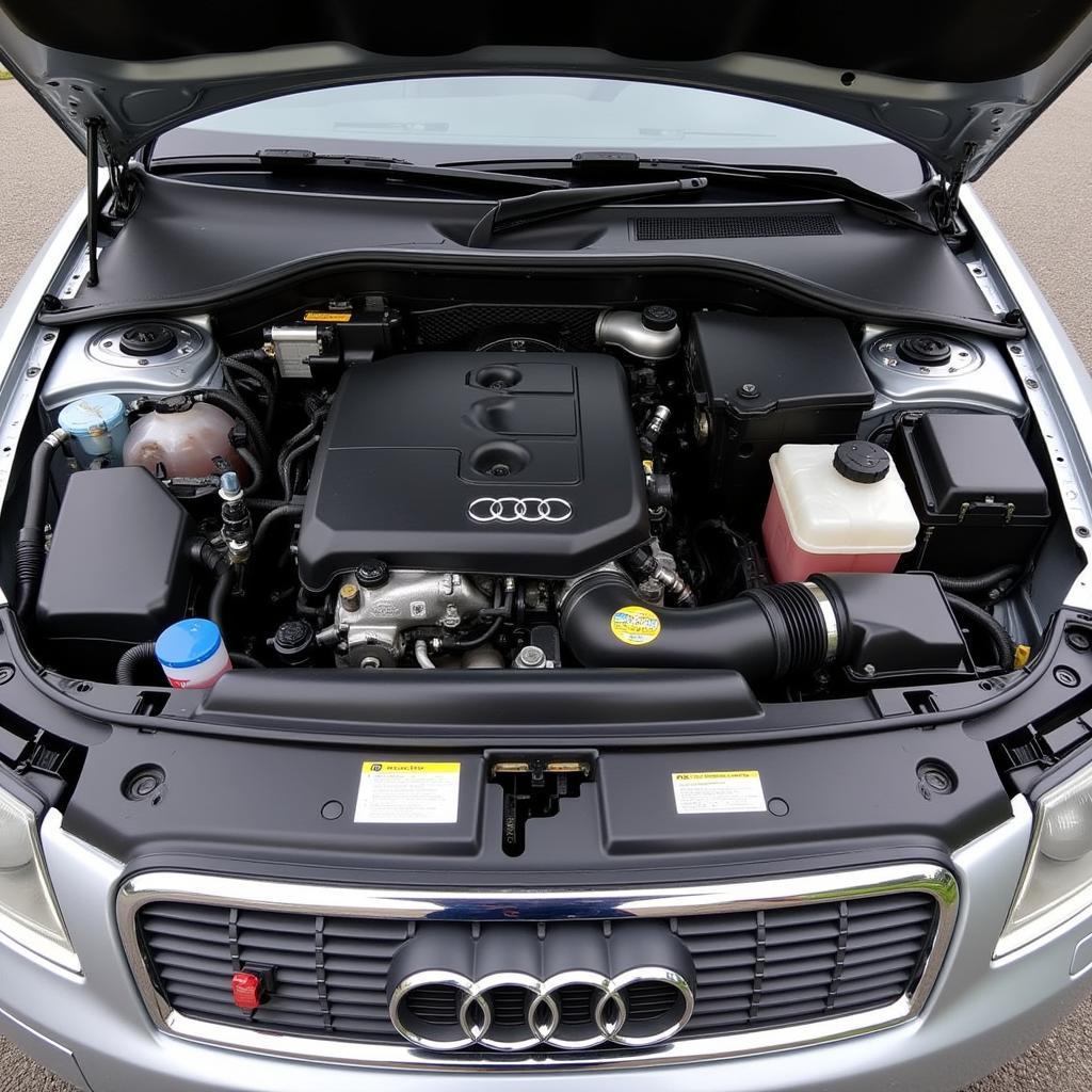 Der Motorraum eines Audi B6 Avant: Übersichtliche Anordnung der Komponenten.