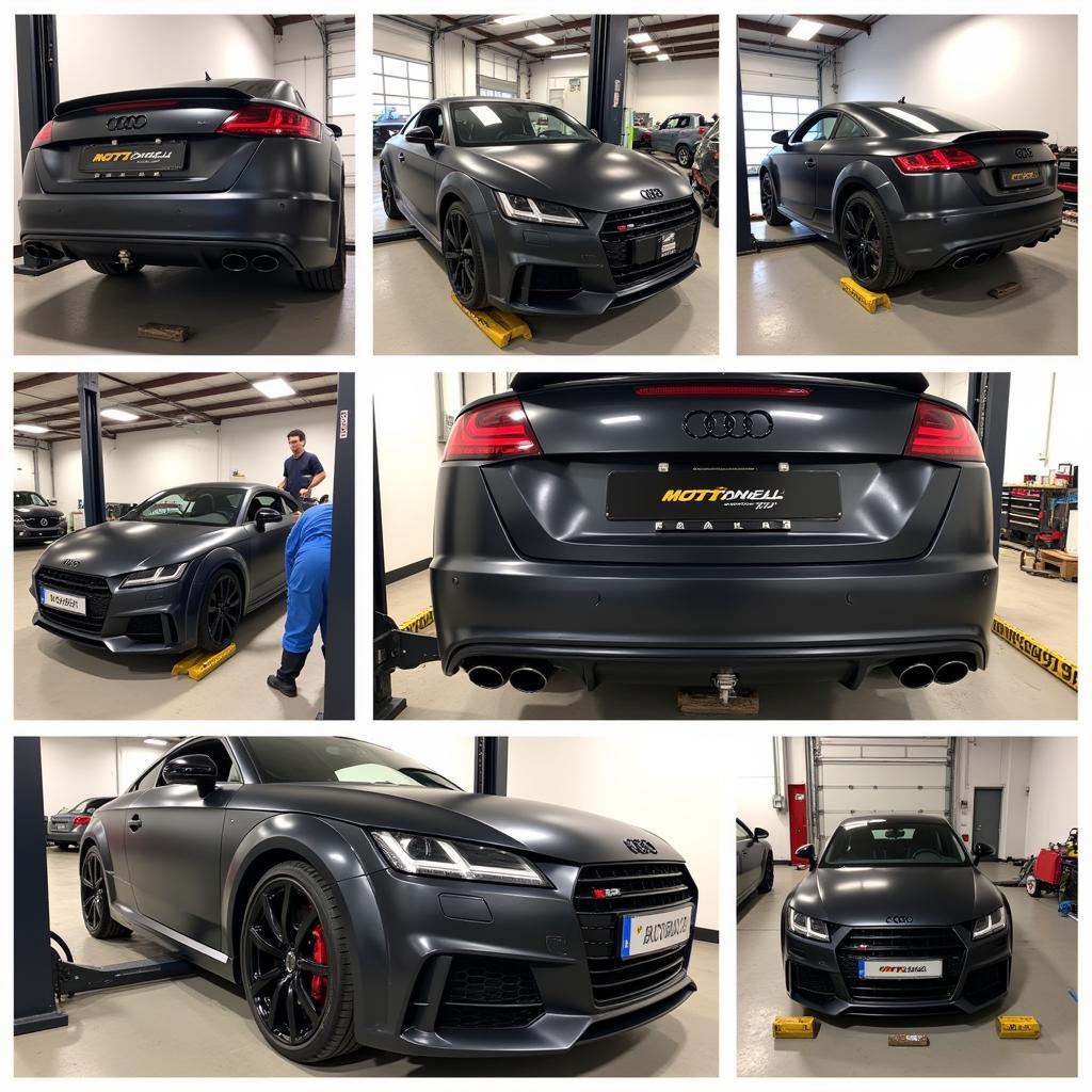 Professioneller Einbau eines Audi TT 8J Bodykits in einer Werkstatt