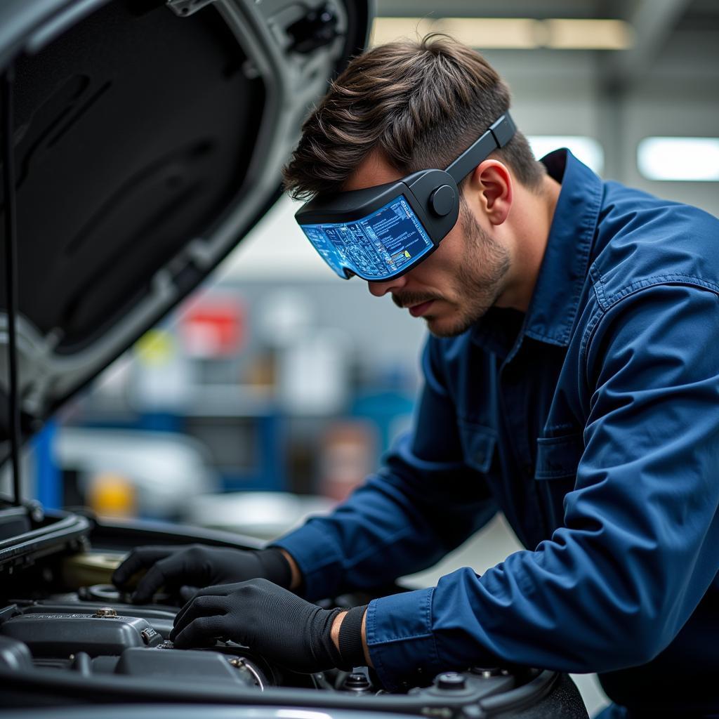 Mechaniker mit AR-Brille bei der Reparatur