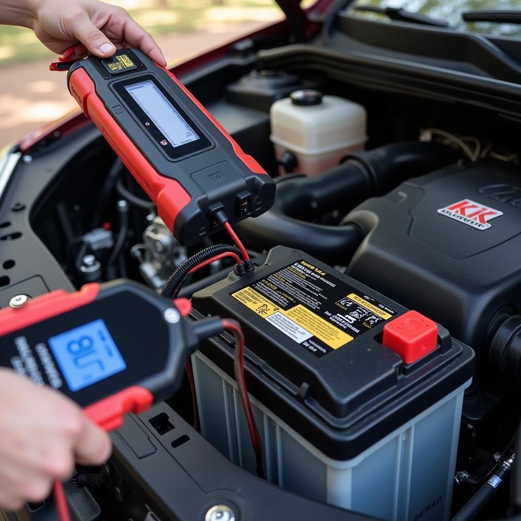 Laden einer entladenen Autobatterie mit einem Ladegerät