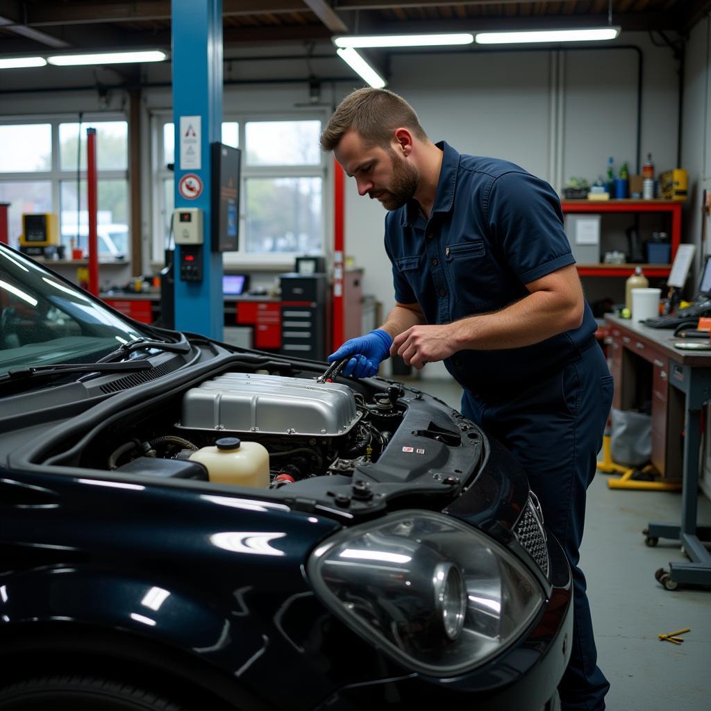 Professionelle Autoreparatur in einer Werkstatt in Düsseldorf