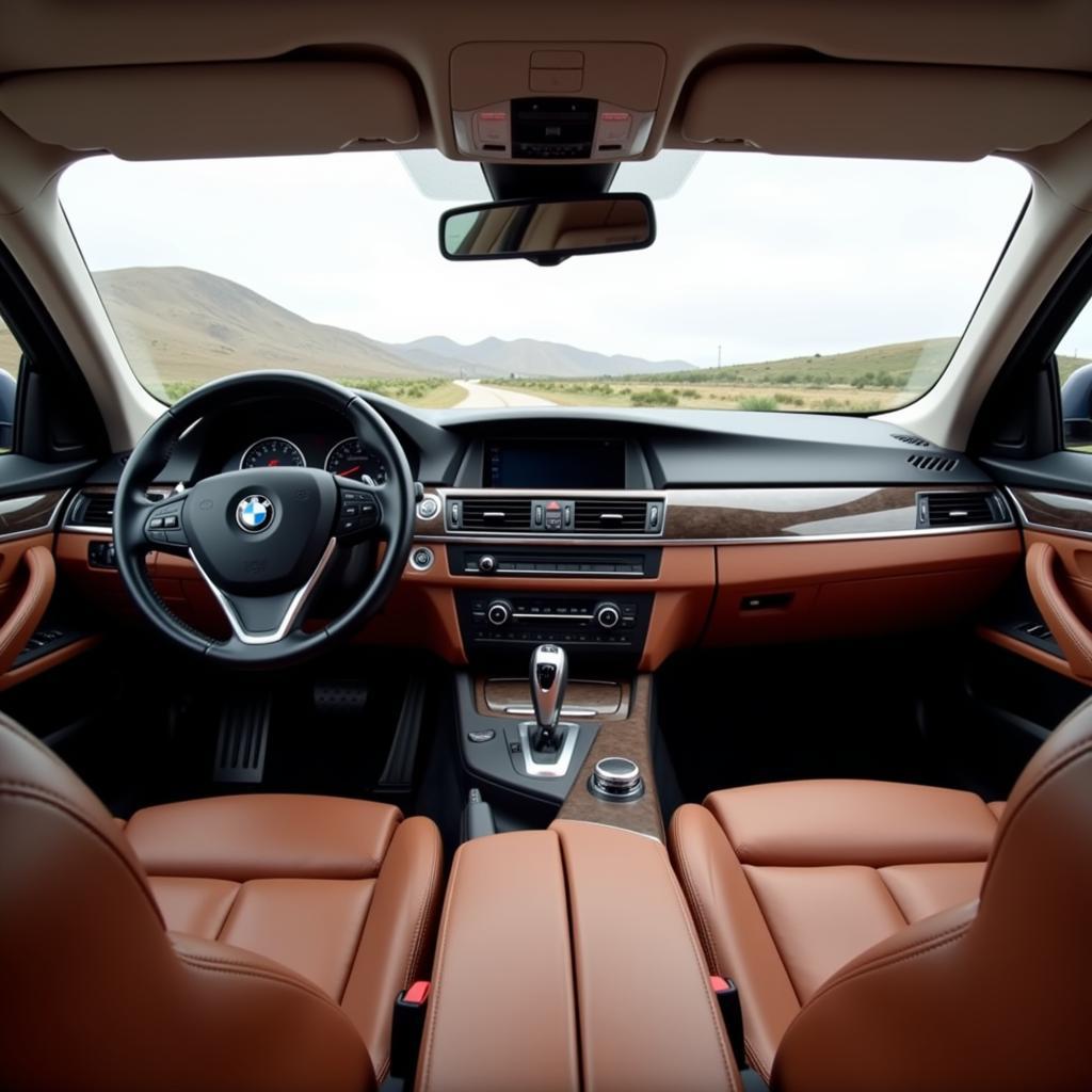 Innenraum eines BMW E90 Touring mit braunen Ledersitzen.