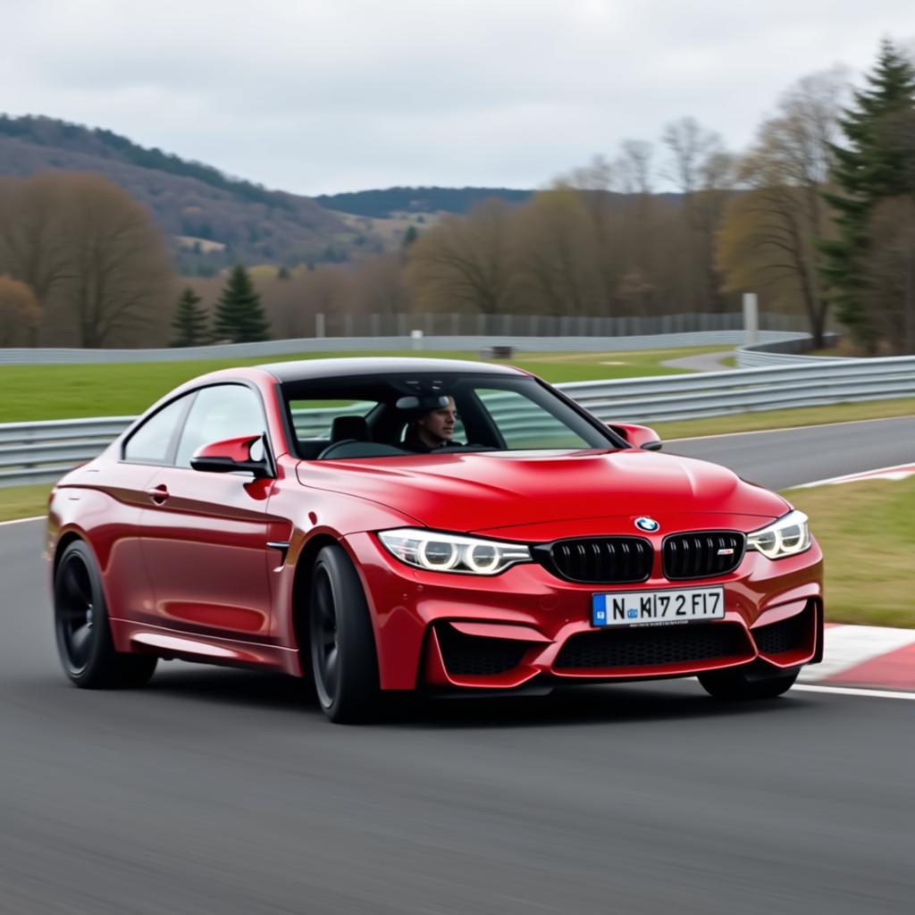 BMW M4 in Rot auf der Rennstrecke